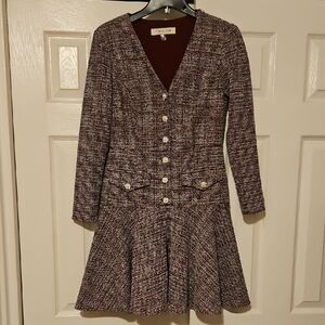 TAYLOR Women's Long Sleeve Tweed Dress - Black and Cream